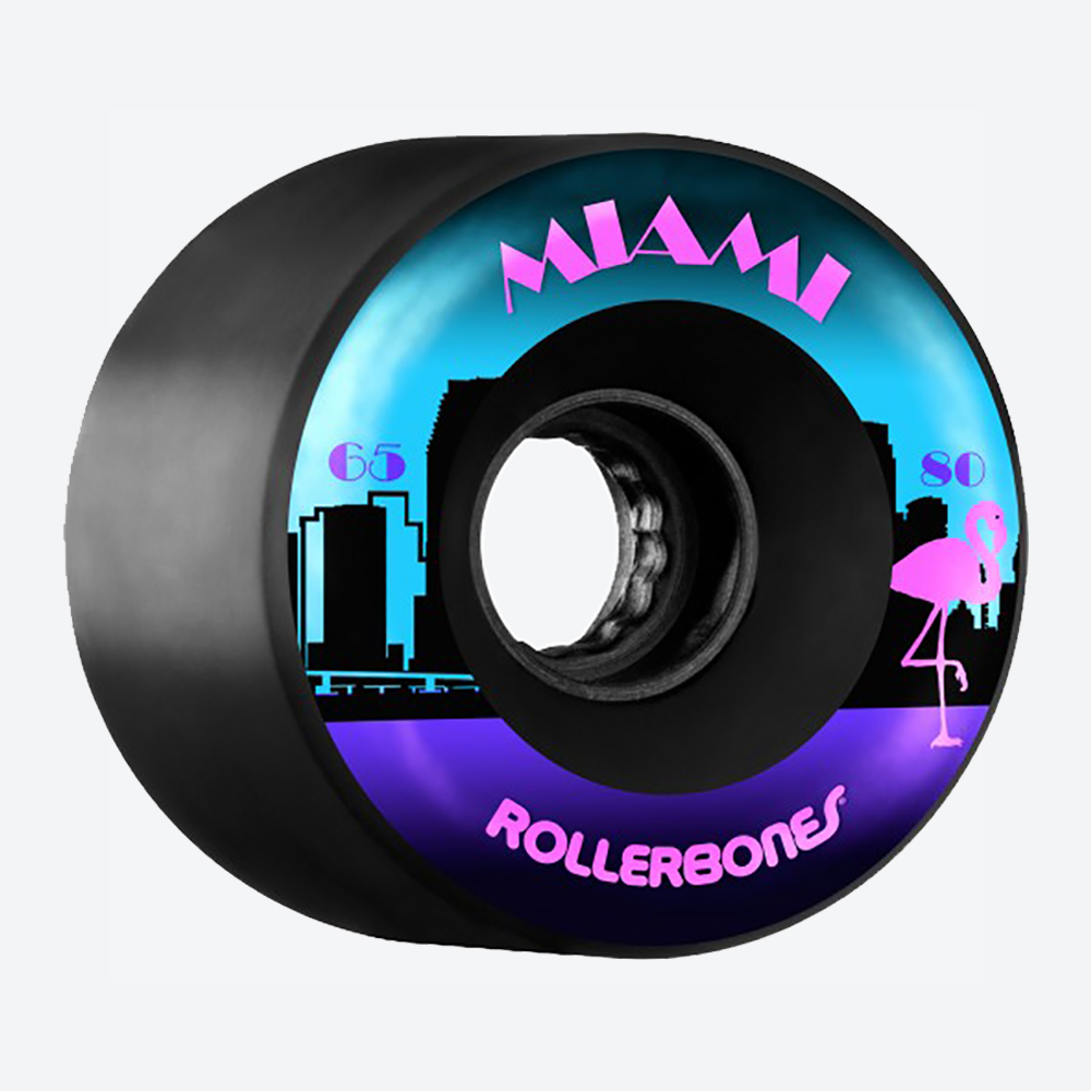 RollerBones Miami 65mm 80a Outdoor Roller Skate Wheels (8-Pack) - Black, High Rebound